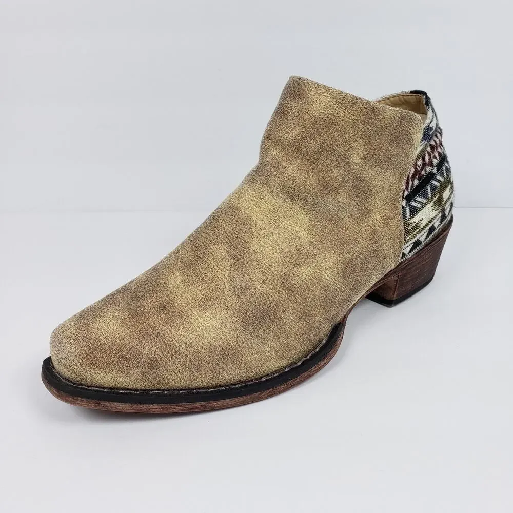 Roper Sedona Serape Womens Size 7.5 Tan Heel Ankle Western Booties Boots Shoes